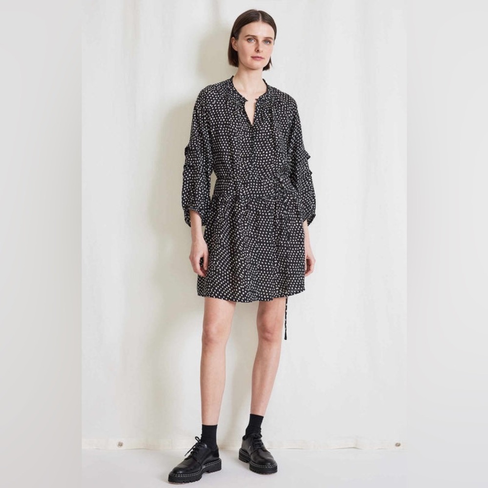 Apiece Apart Black White Polka Dot Laguna Mini Dress Breezy Boho Chic Preppy